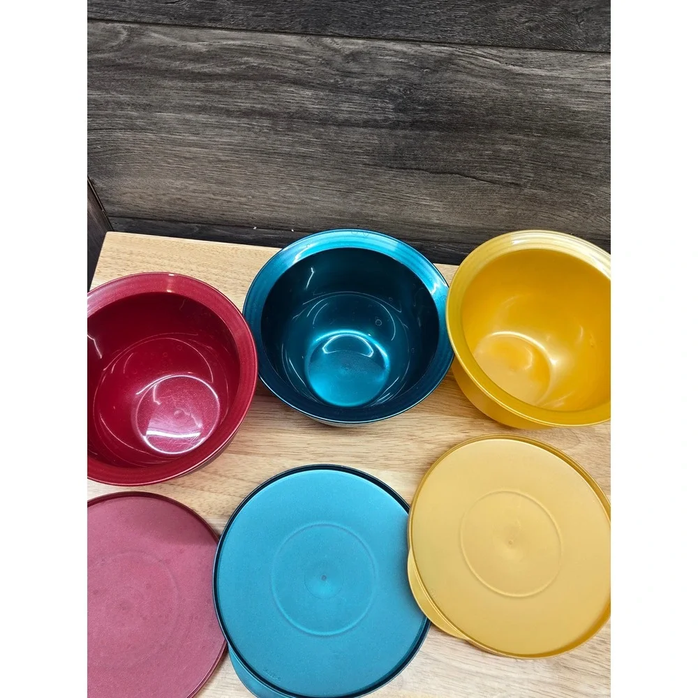 Tupperware Impressions 1.25 Cup Mini Bowls Set of 3 Red Teal Yellow 3621B-2